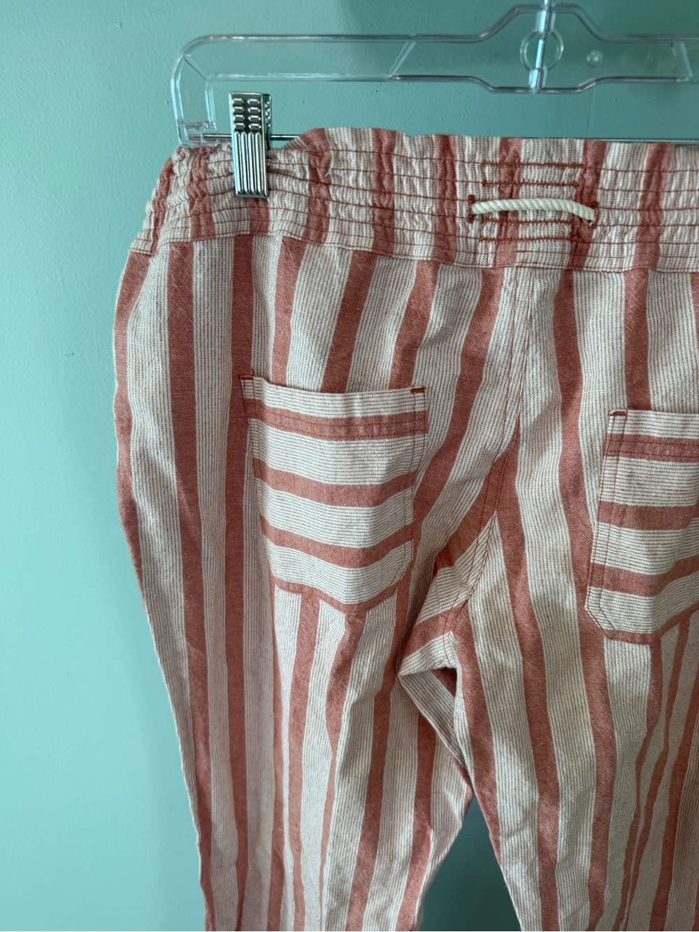 Roxy Striped Drawstring Linen Pants — Coral & White - Picture 9 of 12